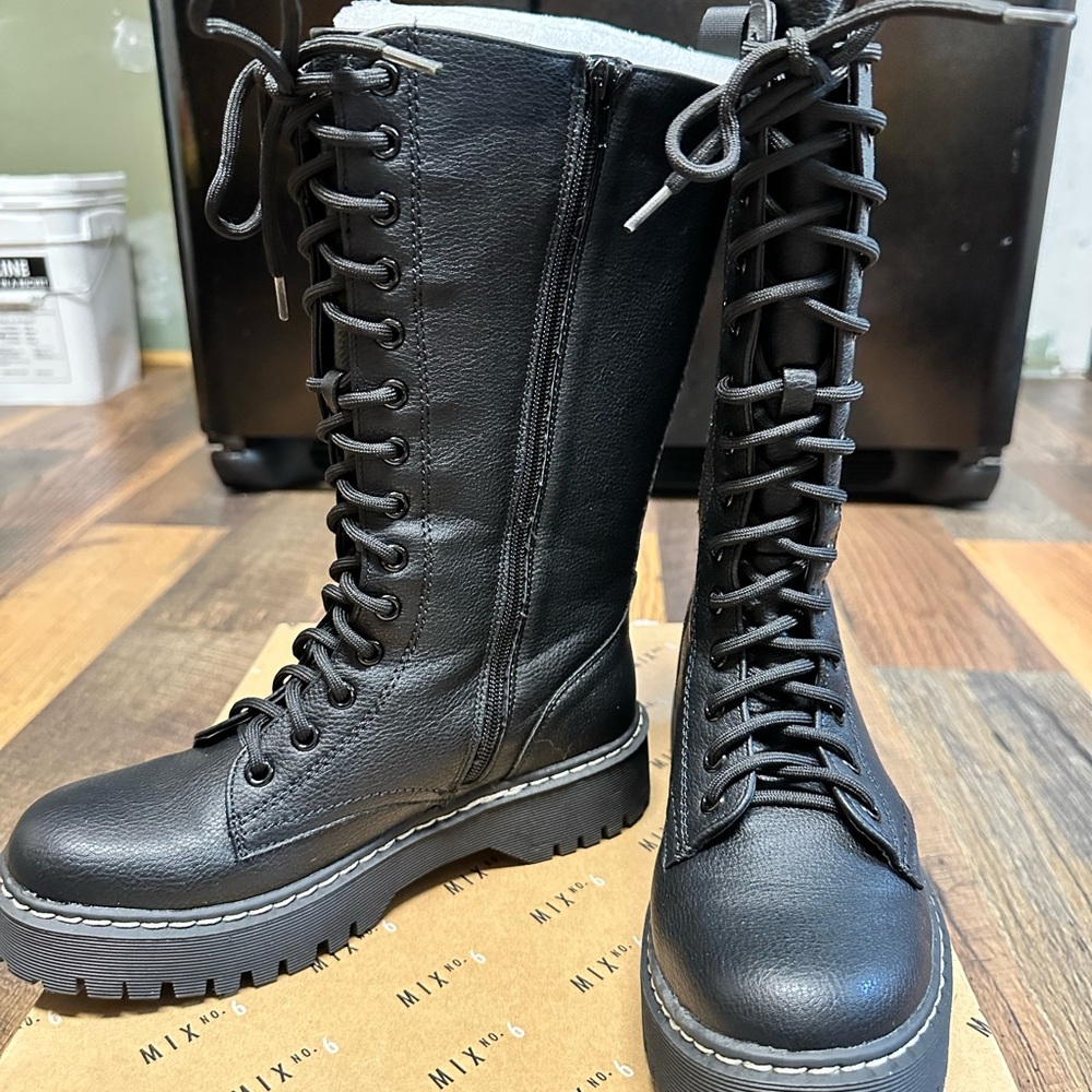 Mix No. 6 Black Combat Boots - Wide Width